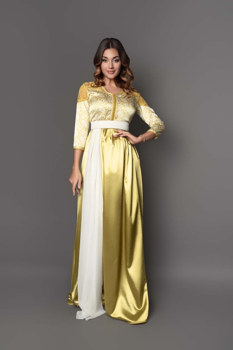 Kaftan Nawel - lace ivory almond green