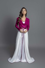 Acheter takchita marocaine mariage moderne blanc fuchsia - Caftan Soraya