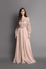 Caftan Zahra - takchita marocaine de mariée rose ivoire argenté