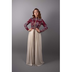 Caftano Yakouta - abito da sposa marocchino pizzo bordeaux celeste