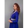 Caftán Topacio - Caftán marroquí en crepé azul real - Panel de brocado - Pantalones Aladino