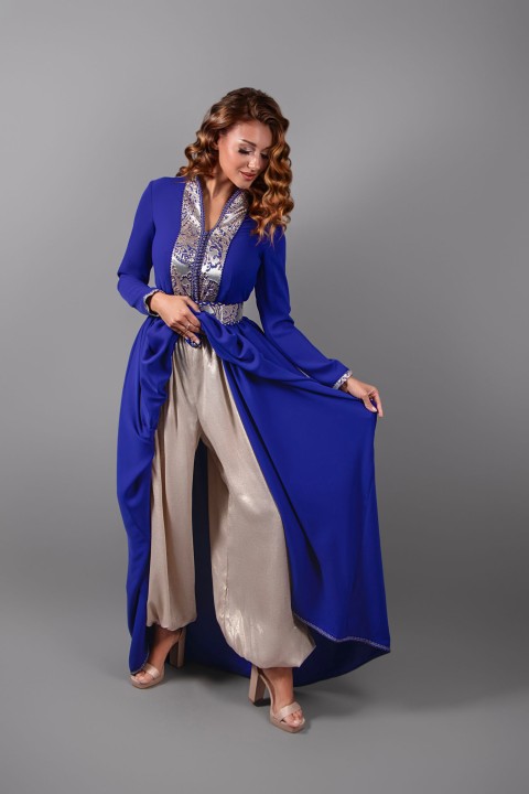 Caftan bleu roi et pantalon Aladin