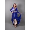 Caftán Topacio - Caftán marroquí en crepé azul real - Panel de brocado - Pantalones Aladino