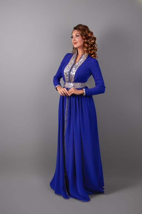 Caftan bleu roi et pantalon Aladin
