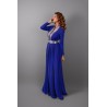 Caftano Topazio - Caftano marocchino in crepe blu reale - Inserto broccato - Pantaloni Aladino