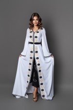 Caftan Assala crêpe blanc doré - caftan marocain de mariée à commander en ligne