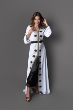 Caftan marocain moderne crêpe blanc doré - Caftan Assala sur mesure