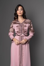 Acheter caftan marocain mariage avec pantalon vieux rose - Caftan Naima