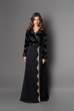 Acheter caftan marocain mariage velours noir bronze - Caftan Dounia