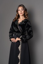 Caftan marocain de cérémonie brodé main velours noir bronze - Caftan Dounia