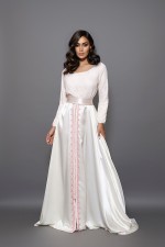 Commander caftan marocain col bateau dentelle ivoire - Caftan Widane