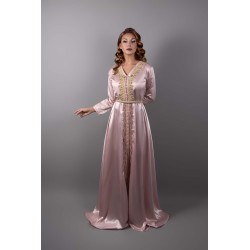 Comprare caftano marocchino da sposa raso seta rosa perline a mano - Caftano Roukia