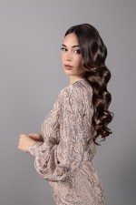 Caftan Ranim - caftan marocain manches bouffantes nude argenté prix et livraison