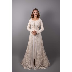 Kaftan Lamia - Fas gelin kaftanı dantel bej gümüş Antalya kargo