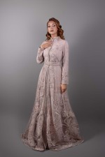 Acheter takchita marocaine dentelle col montant vieux rose à Bordeaux - Caftan Ghalia
