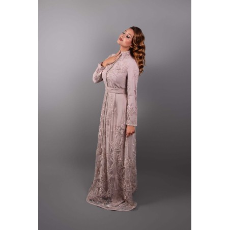 Silver Radiance: Light Pink Lace Caftan