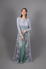 Caftan Habiba traditionnel mauve vert - takchita marocaine mariage livraison Bruxelles