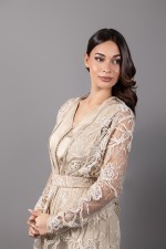 Caftan Batoul - tenue de mariée marocaine traditionnel dentelle soie beige