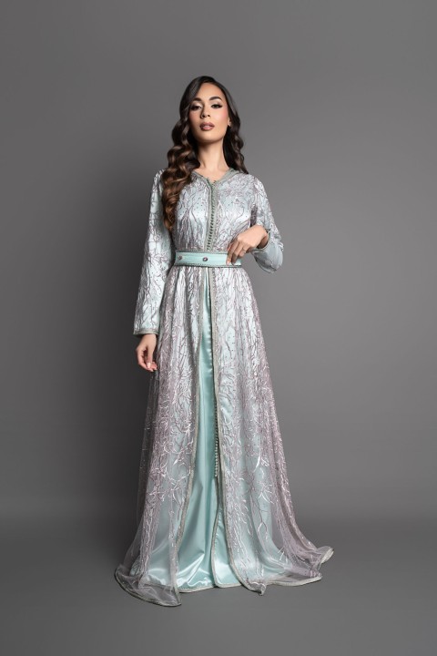 Caftan Loubna - tenue de mariée marocaine traditionnel dentelle vert