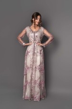 Caftan Mouna - caftan marocain de mariée deux pièces dentelle mauve expédié à Bruxelles