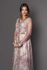 Takchita marocaine de cérémonie brodée main deux pièces dentelle mauve - Caftan Mouna