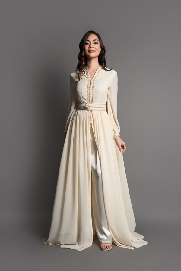 Takchita écru doré avec pantalon