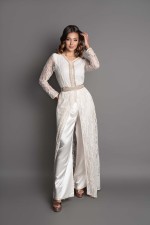 Takchita marocaine avec pantalon écru doré - Caftan Nadira - vente en ligne Casablanca