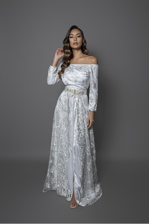 Takchita marocaine col bateau blanc argenté - Caftan Bahia - vente en ligne Strasbourg