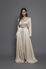 Caftan marocain moderne traditionnel tons pastel - Caftan Chamsia sur mesure