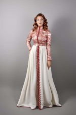 Acheter takchita marocaine mariage modeste rouge écru - Caftan Chama