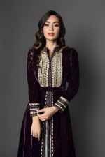 Acheter takchita marocaine mariage velours col montant prune - Caftan Amani