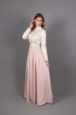 Caftan Chaima, caftan marocain takchita marocaine haute couture coupe ajustée rose doré