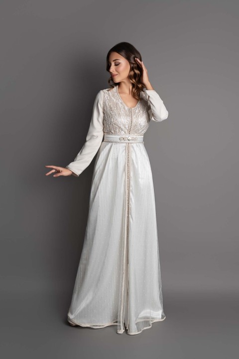 Acheter takchita marocaine mariage beige ivoire - Caftan Douja