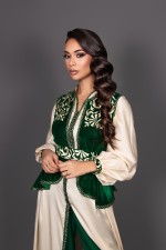 Takchita marocaine moderne avec pantalon vert doré - Caftan Imane - vente en ligne Marseille