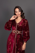 Caftan Garnata - caftan marocain de mariée deux pièces velours bordeaux doré expédié à Montpellier