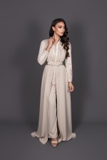 Combinaison caftan Nesrine vieux rose argenté - takchita marocaine mariage livraison Rabat