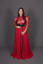 Caftan Andalousia rouge noir - takchita marocaine mariage livraison Nantes