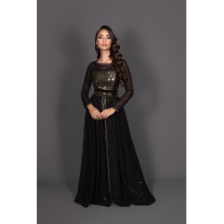 Buy Moroccan wedding takchita modern evening black gold - Kaftan Kamaria
