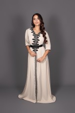 Acheter caftan marocain traditionnel beige noir à Bordeaux - Caftan Rimal