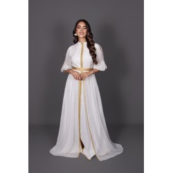 Caftan Blanc & Doré – Élégance et Raffinement Marocain