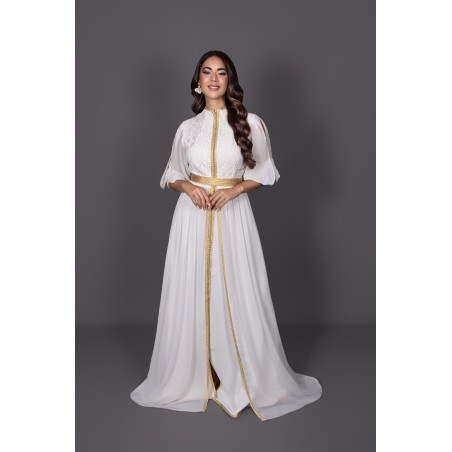 White & Gold Caftan – Moroccan Elegance & Sophistication
