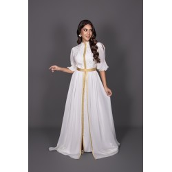 Caftan Blanc & Doré – Élégance et Raffinement Marocain
