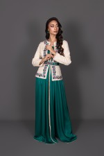 Takchita marocaine de cérémonie brodée main vert émeraude ivoire - Caftan Khadra
