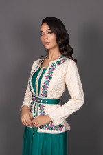 Caftan Khadra vert émeraude ivoire - takchita marocaine de mariée à commander en ligne