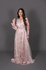 Takchita marocaine moderne deux pièces rose argenté - Takchita Lilya sur mesure
