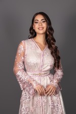 Acheter caftan marocain mariage deux pièces rose argenté - Takchita Lilya