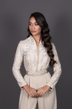 Acheter takchita marocaine mariage vieux rose argenté - Combinaison caftan Nesrine