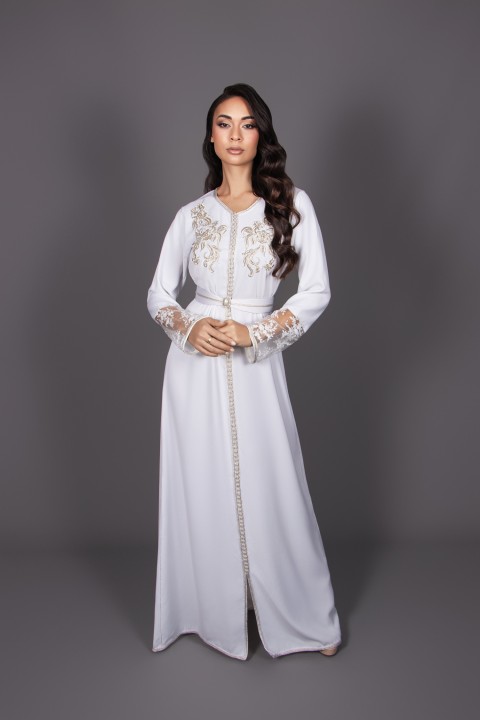 Kaftan Lamis - wit geborduurd zilver