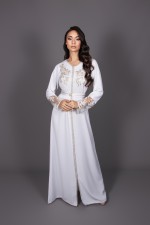 Caftan marocain blanc brodé argenté - Caftan Lamis - vente en ligne Nantes