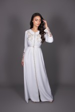 Commander caftan marocain blanc brodé argenté - Caftan Lamis